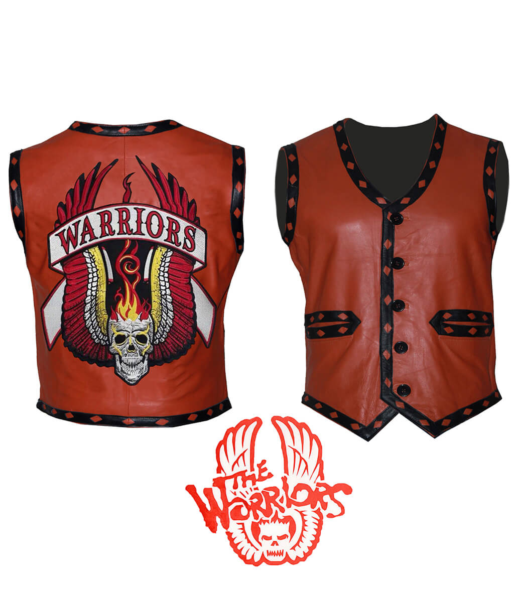 The Warriors Movie Back Embroidered Patch Rust Leather Vest