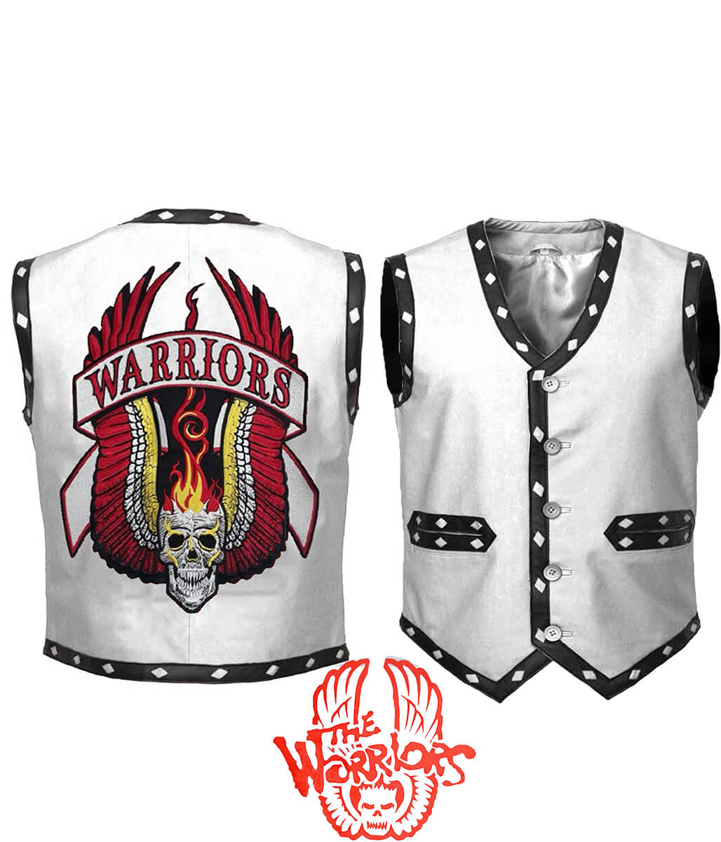 The Warriors Movie Back Embroidered Patch White Leather Vest