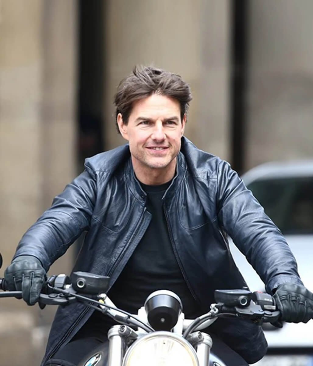 Tom Cruise Mission Impossible Fallout Blue Leather Jacket