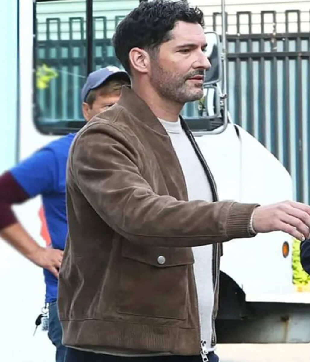 Tom Ellis CIA 2026 Brown Suede Bomber Jacket
