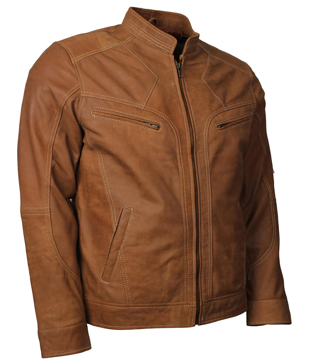 Vintage Motorcycle Men Distressed Brown Leather Jacket