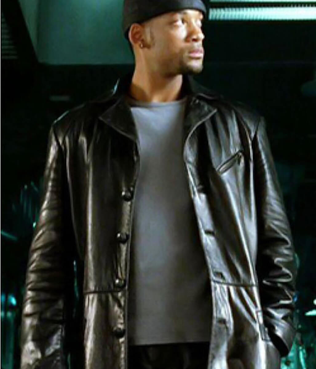 Will Smith I Robot Black Leather Long Coat
