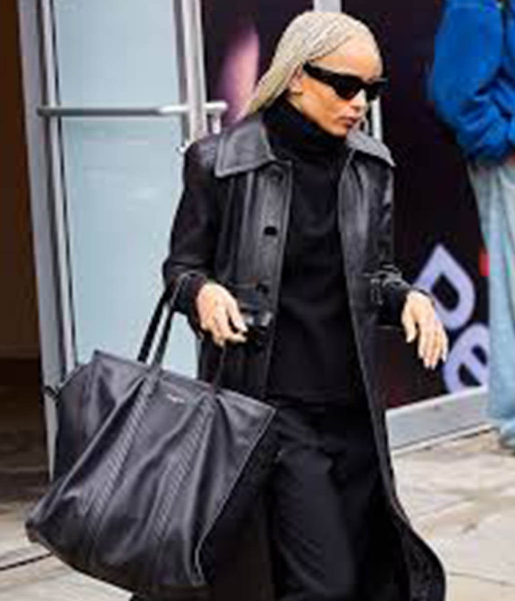 Zoe Kravitz Black Leather Long Coat