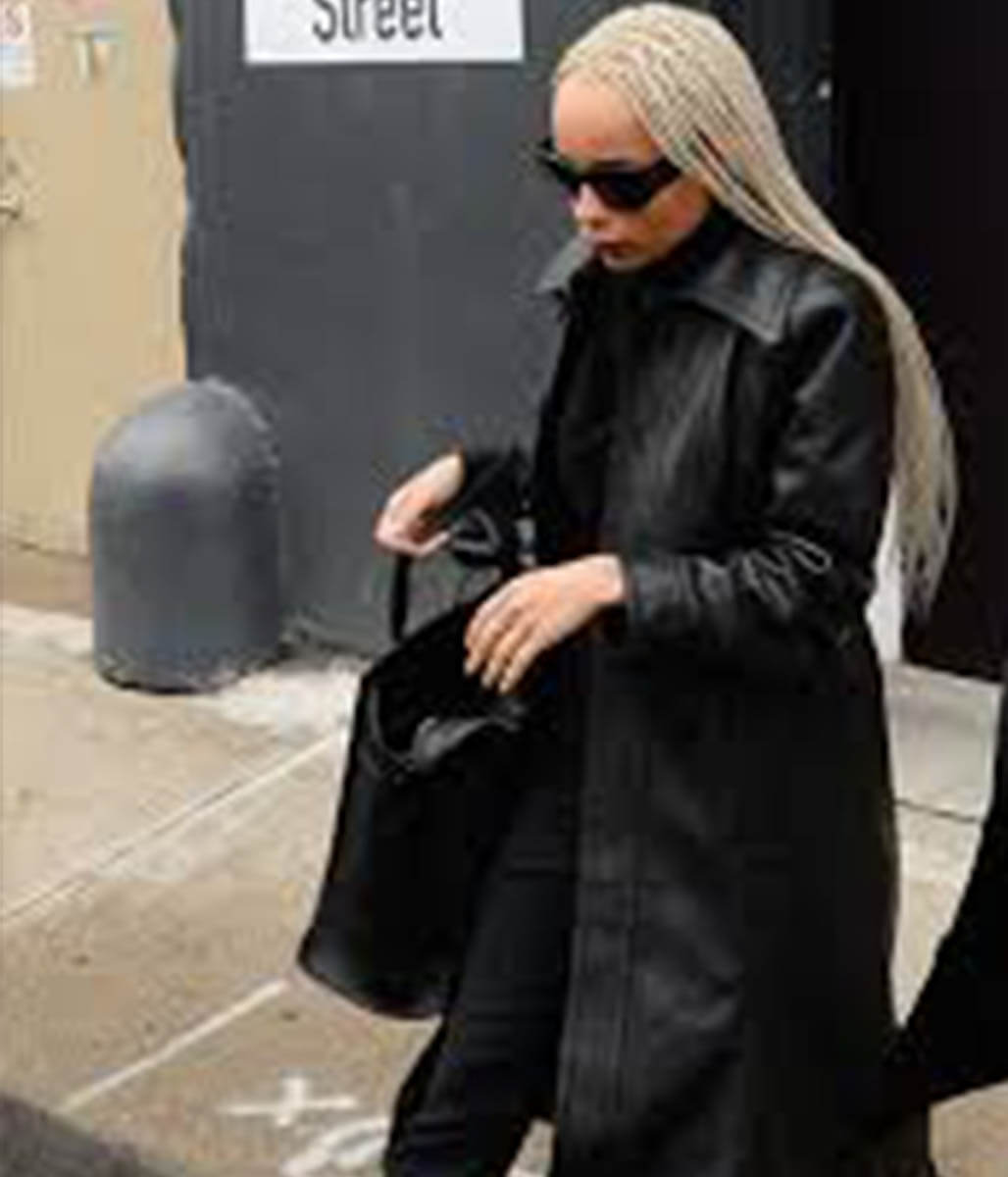 Zoe Kravitz Black Leather Long Coat