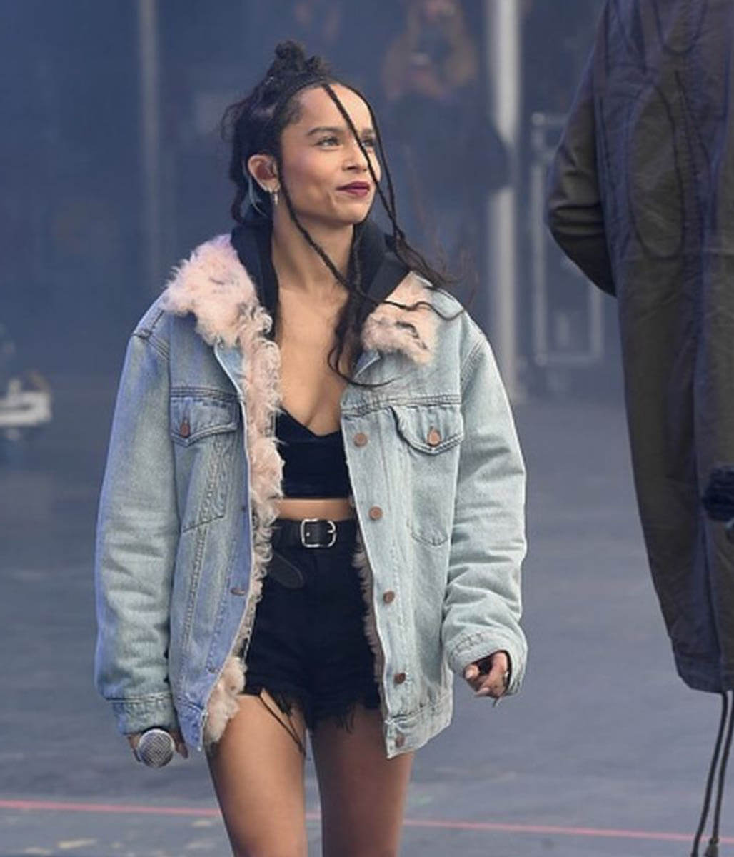 Zoe Kravitz Blue Denim Shearling Jacket