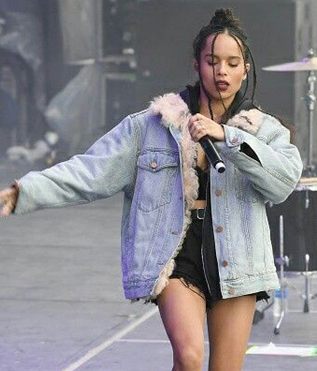 Zoe Kravitz Blue Denim Shearling Jacket