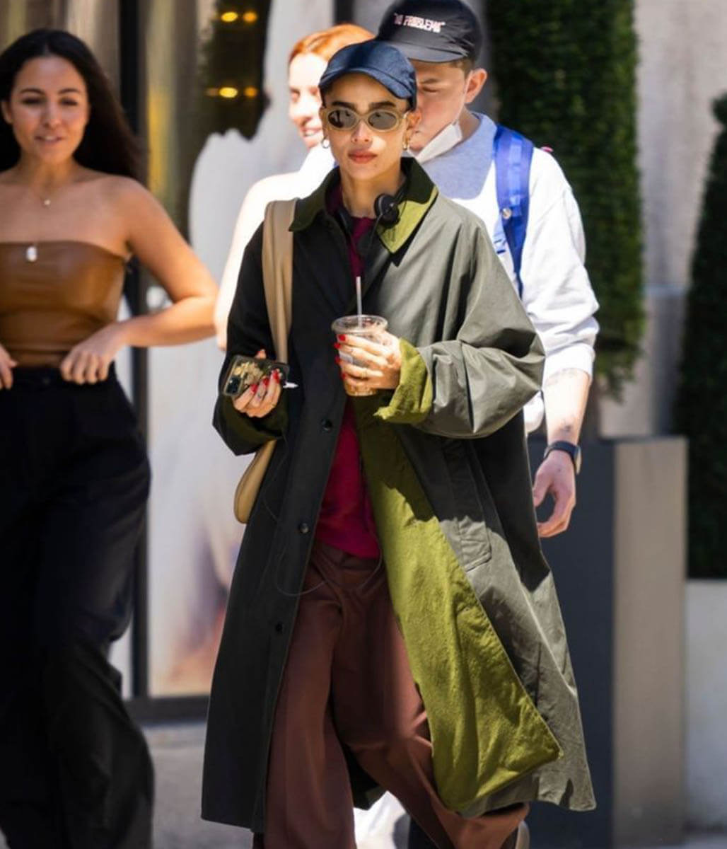 Zoe Kravitz Green Cotton Trench Coat