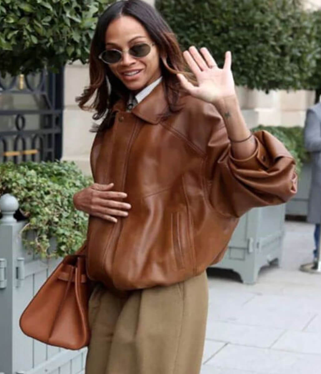 Zoe Saldana Women’s 2025 Brown Leather Jacket