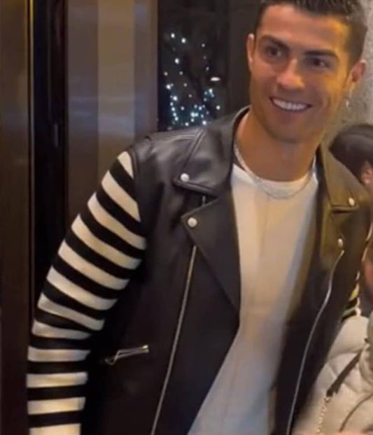 Cristiano Ronaldo Black Leather Jacket