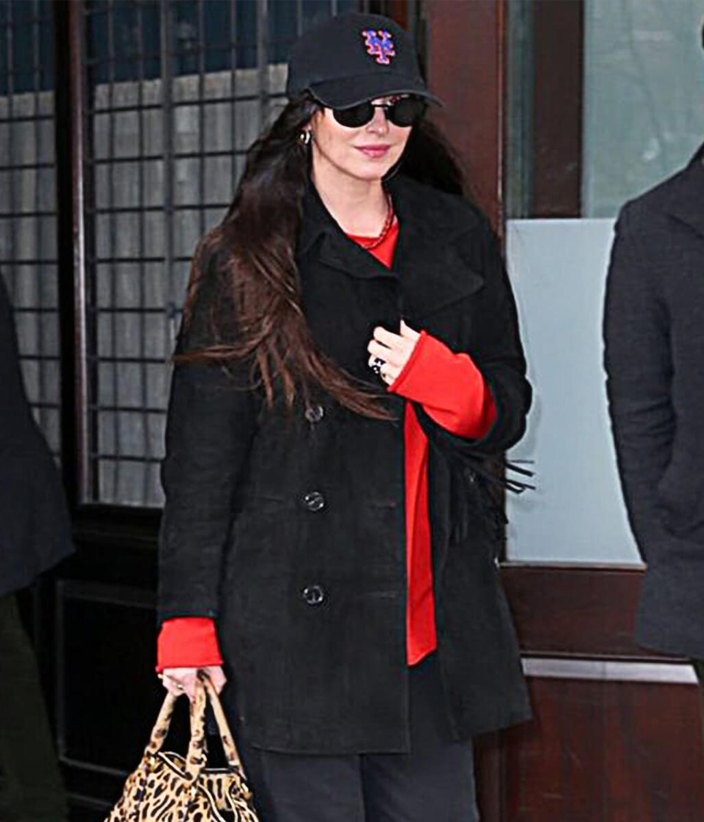 Dakota Johnson NYC 2026 Black Suede Leather Coat