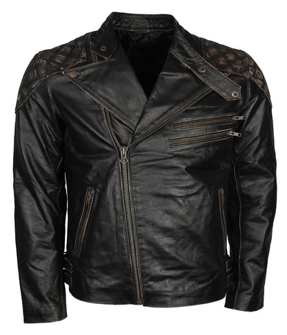 Fashion Men's Skull Crossbones Black Leather Jacket