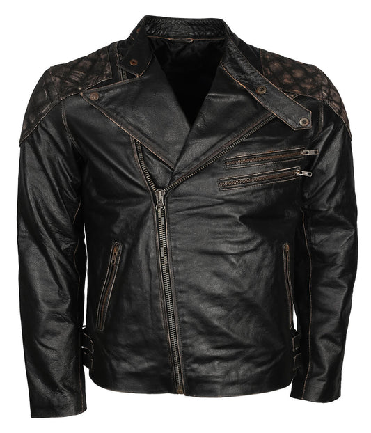 Fashion Men's Skull Crossbones Black Leather Jacket