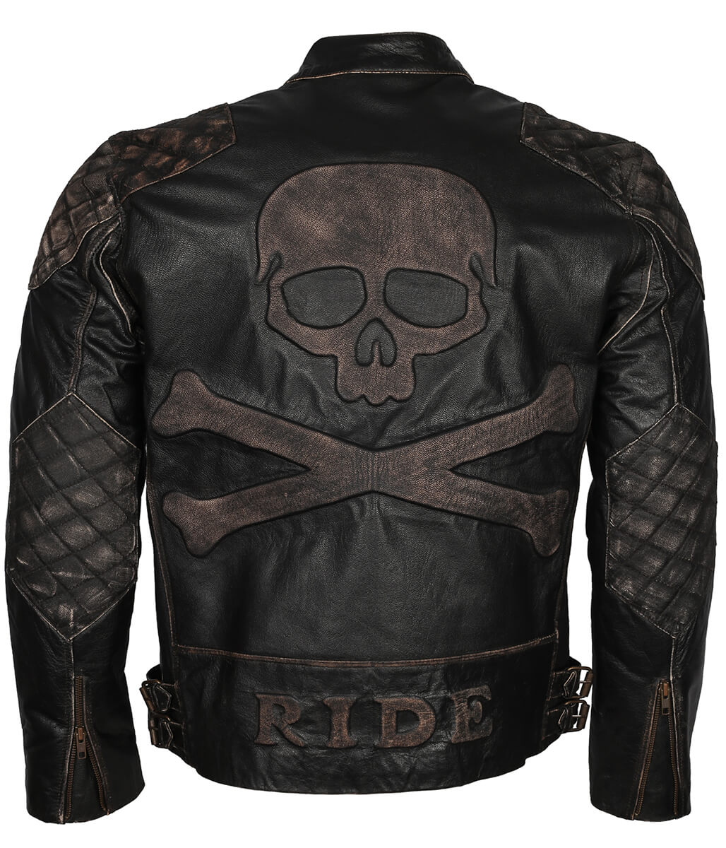 Fashion Men's Skull Crossbones Black Leather Jacket