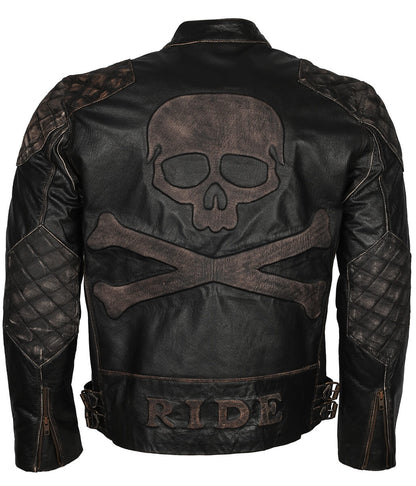 Fashion Men's Skull Crossbones Black Leather Jacket