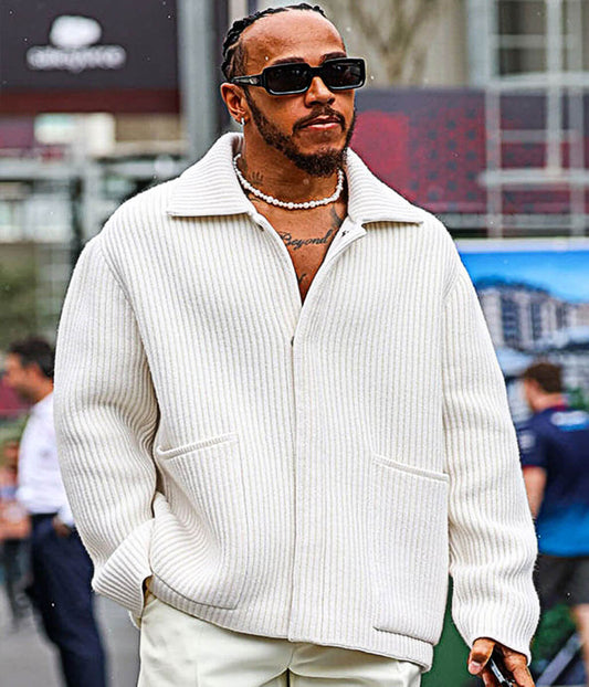 Grand Prix Abu Dhabi Lewis Hamilton White Corduroy Jacket