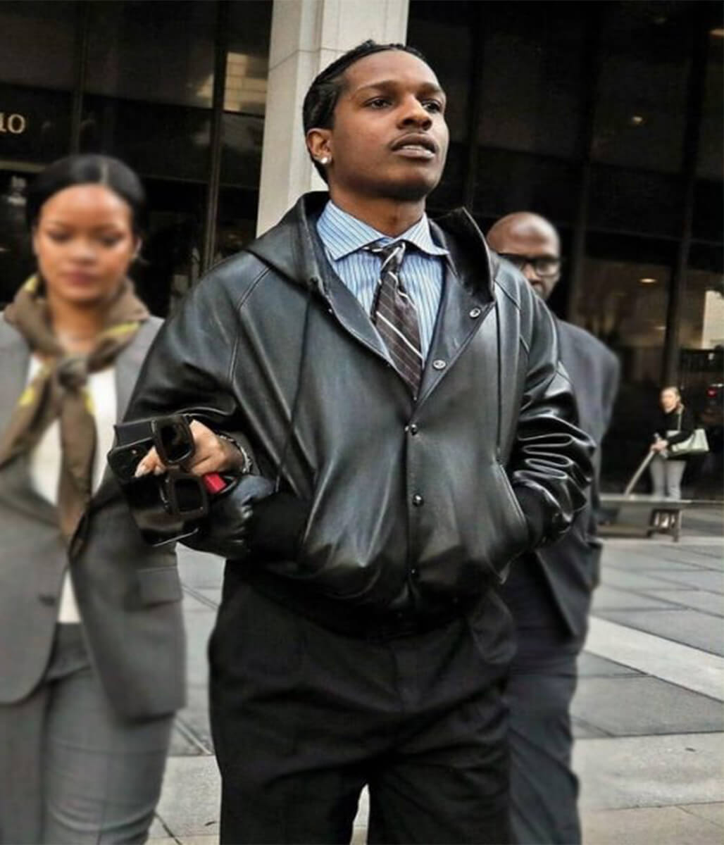 A$AP Rocky Black Leather Hooded Jacket