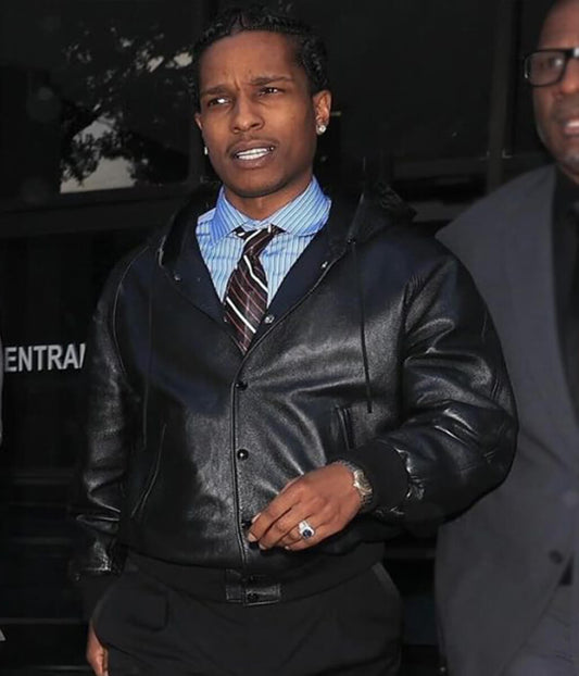 A$AP Rocky Black Leather Hooded Jacket