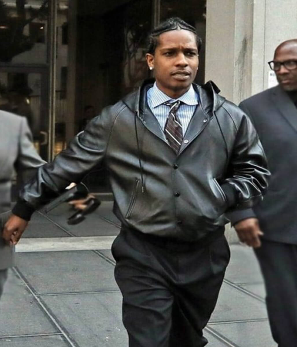 A$AP Rocky Black Leather Hooded Jacket