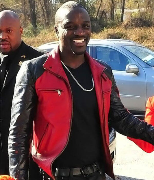 Akon Red & Black Leather Jacket
