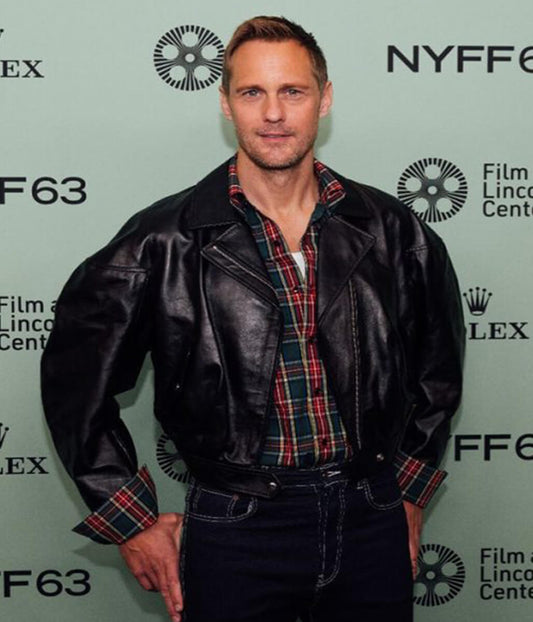 Alexander Skarsgård Pillion 2026 Black Leather Jacket