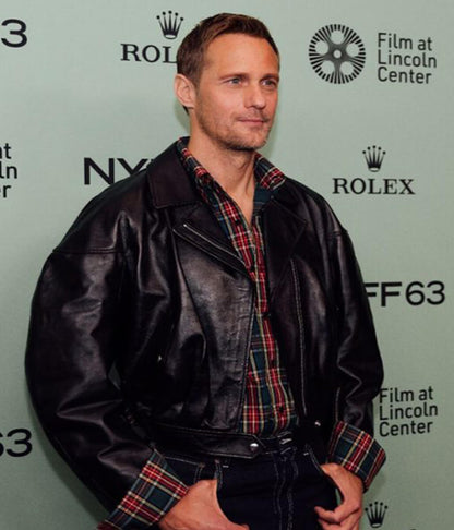 Alexander Skarsgård Pillion 2026 Black Leather Jacket