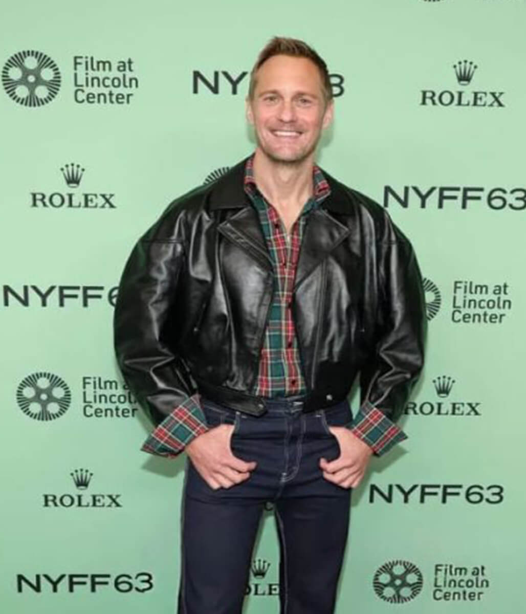 Alexander Skarsgård Pillion 2026 Black Leather Jacket