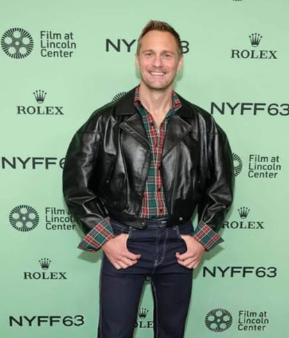 Alexander Skarsgård Pillion 2026 Black Leather Jacket