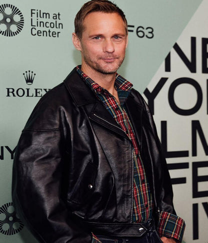 Alexander Skarsgård Pillion 2026 Black Leather Jacket