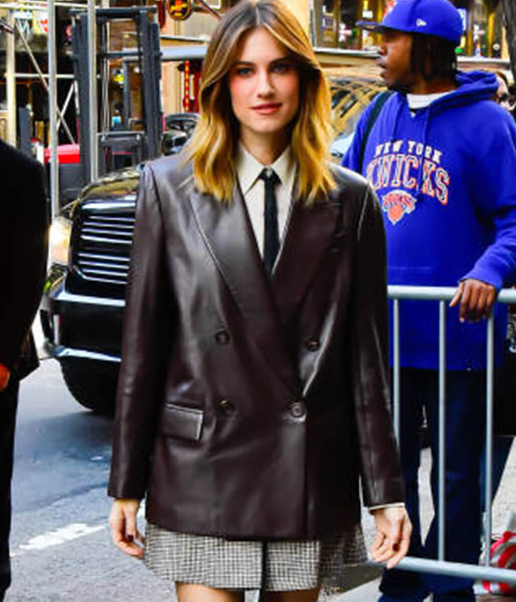 Allison Williams New York Sighting Brown Leather Jacket