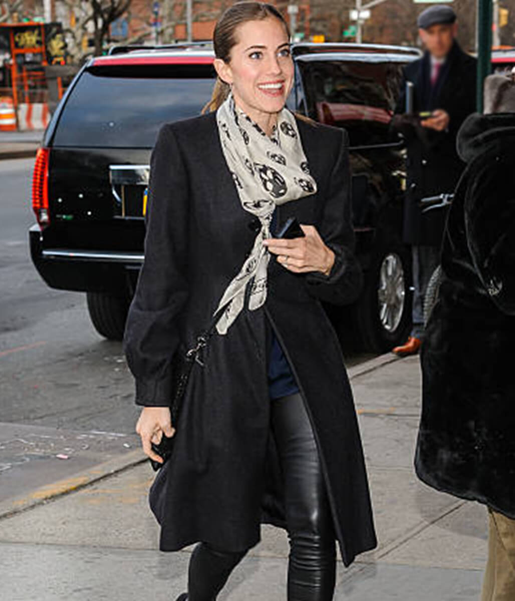 Allison Williams New York Sightings Black Wool Coat