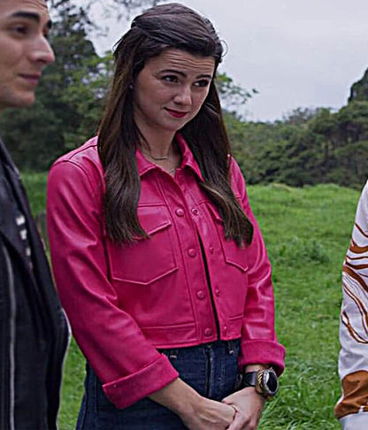 Amelia Jones Power Rangers Dino Fury Pink Leather Jacket