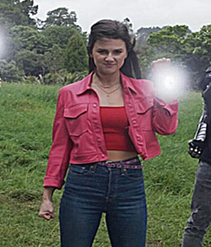 Amelia Jones Power Rangers Dino Fury Pink Leather Jacket