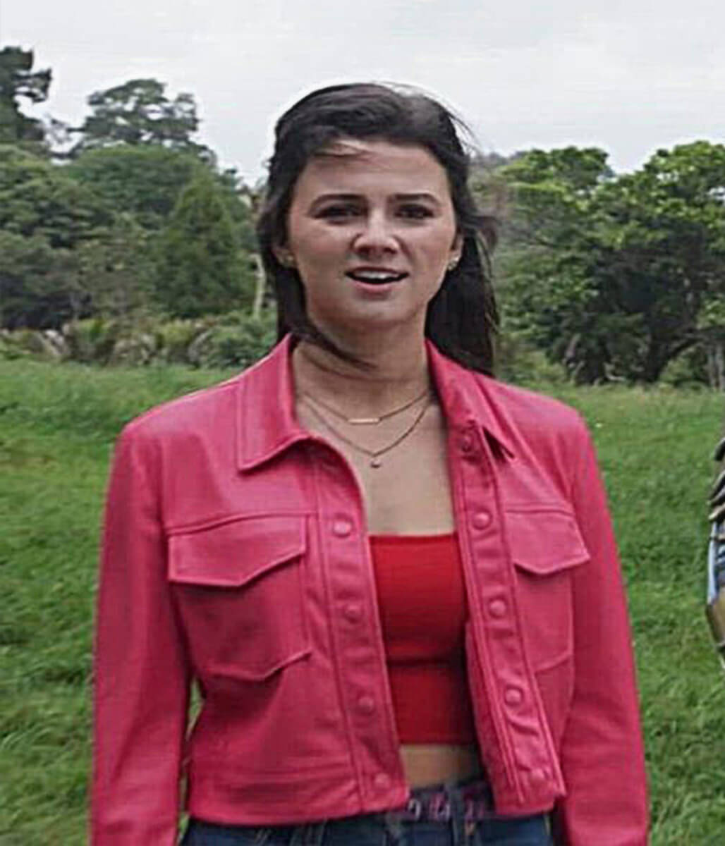Amelia Jones Power Rangers Dino Fury Pink Leather Jacket