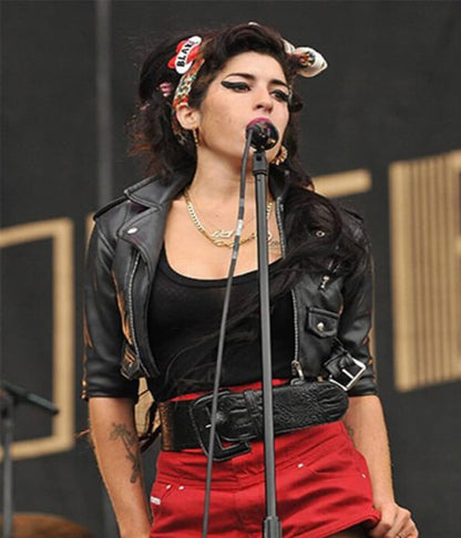 Amy Winehouse Cropped Leather Jacket