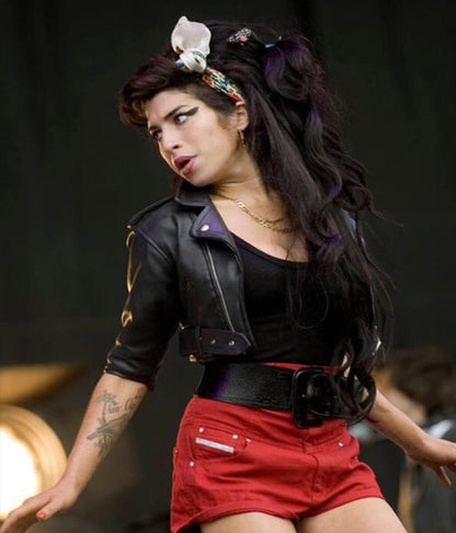 Amy Winehouse Cropped Leather Jacket