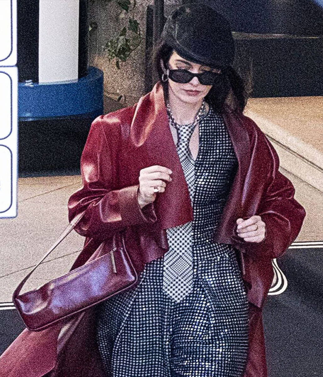 Anne Hathaway Devil Wears Prada 2 Red Leather Coat