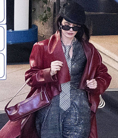 Anne Hathaway Devil Wears Prada 2 Red Leather Coat