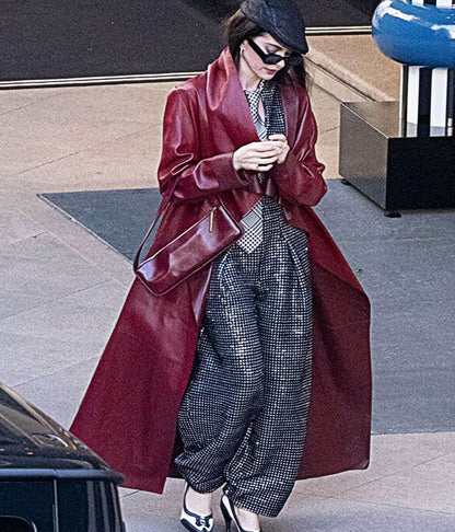 Anne Hathaway Devil Wears Prada 2 Red Leather Coat