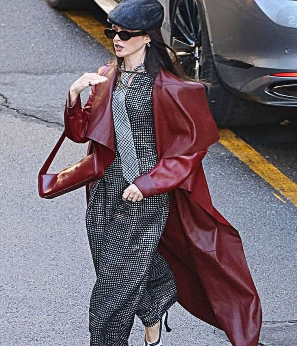 Anne Hathaway Devil Wears Prada 2 Red Leather Coat