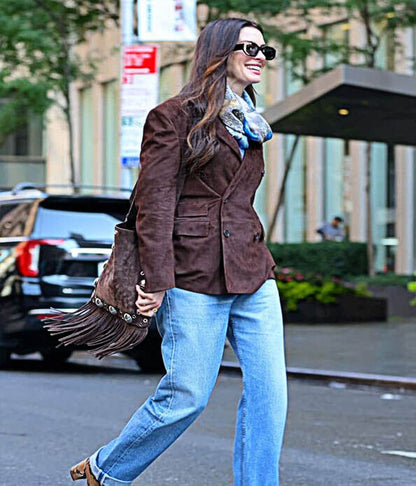 Anne Hathaway Devil Wears Prada Brown Suede Jacket