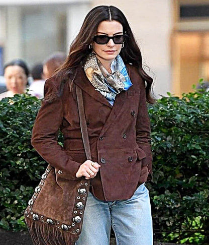 Anne Hathaway Devil Wears Prada Brown Suede Jacket