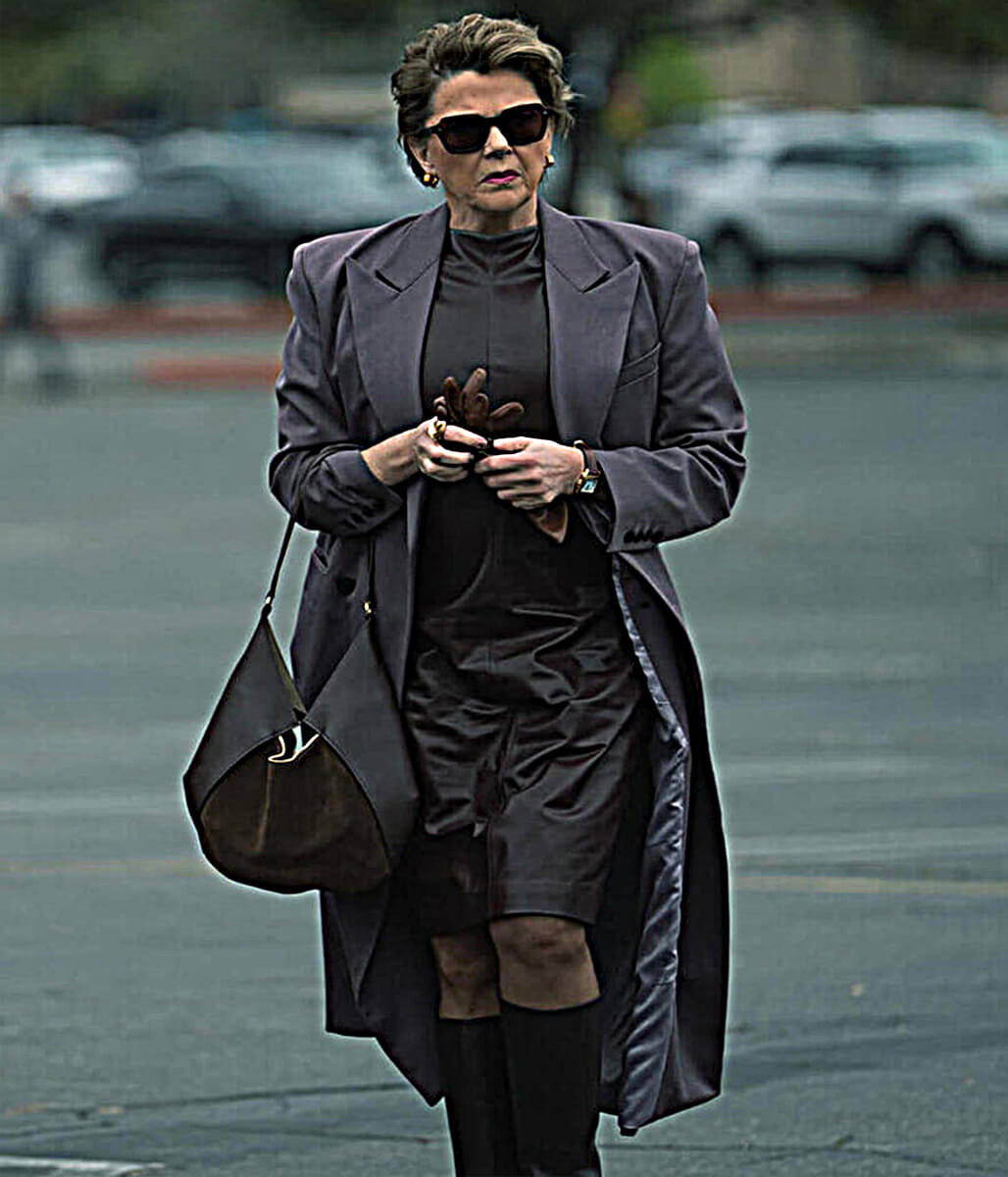Annette Bening lucky 2026 Priscilla Grey Coat