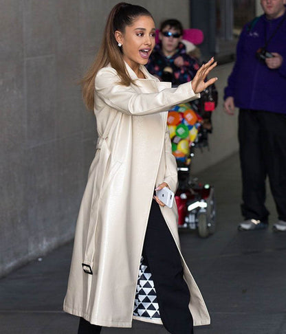 Ariana Grande White Leather Trench Coat