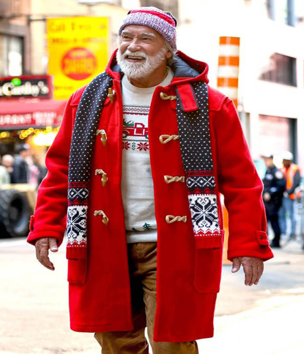 Arnold Schwarzenegger The Man with the Bag Santa Red Wool Coat