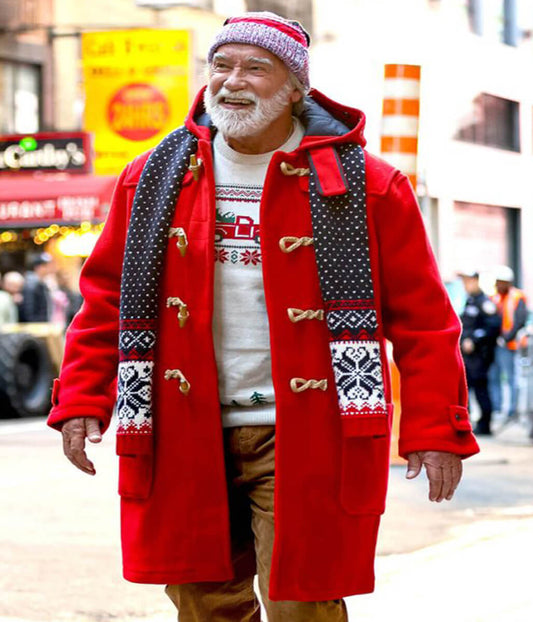 Arnold Schwarzenegger The Man with the Bag Santa Red Wool Coat
