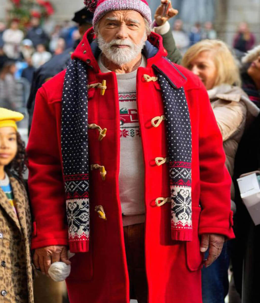 Arnold Schwarzenegger The Man with the Bag Santa Red Wool Coat