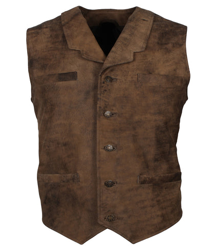 Arthur Morgan Notch Lapel Brown Leather Vest