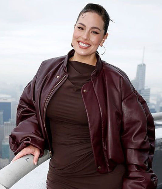 Ashley Graham Burgundy Leather Jacket
