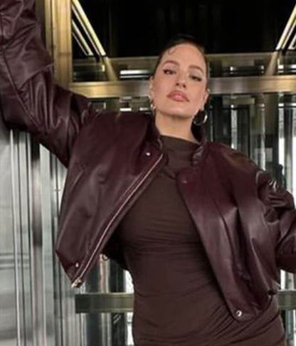 Ashley Graham Burgundy Leather Jacket