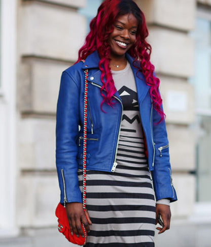 Azealia Banks London Fashion Week Blue Leather Jacket